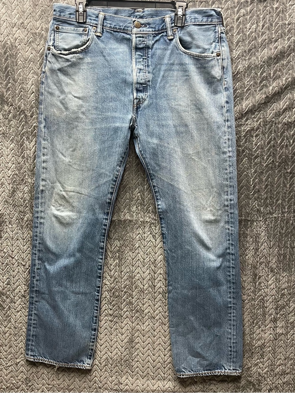 Levi's 501 Original Fit Jeans Men's 36x32 Blue Denim Distressed Frayed Faded